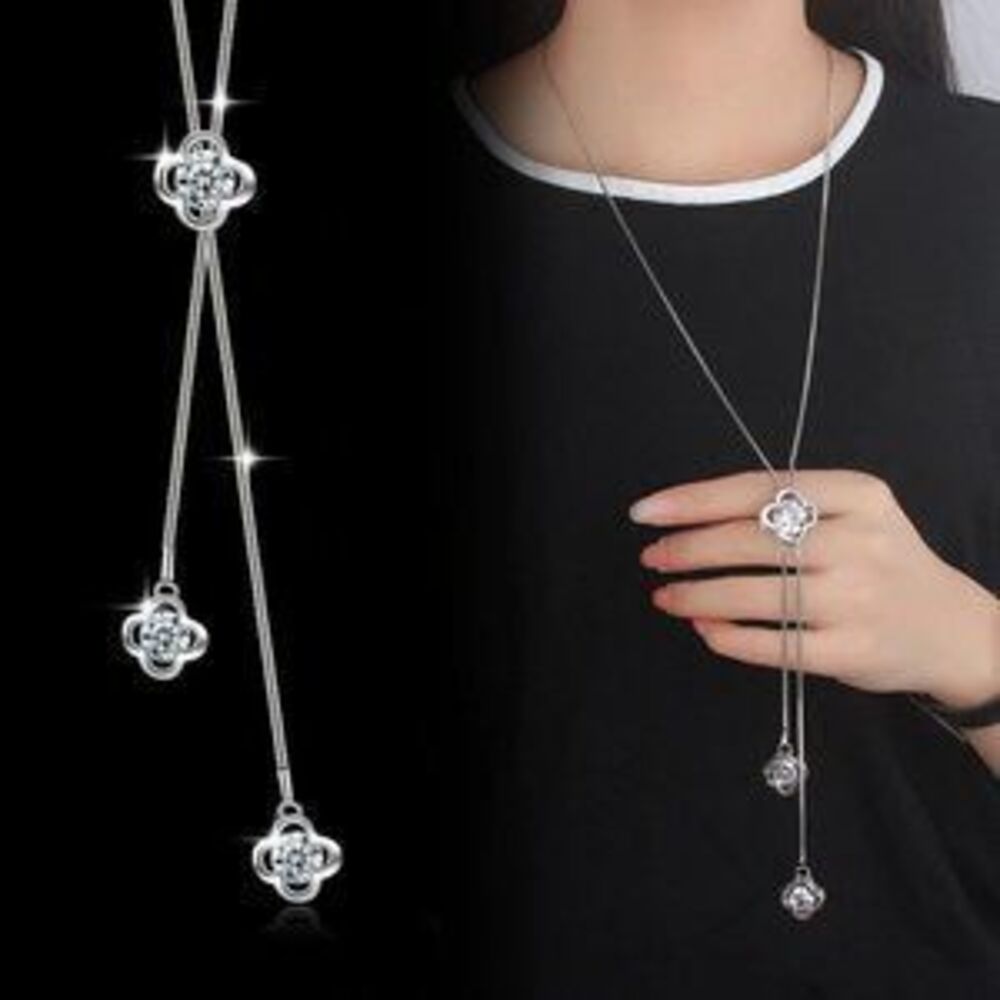 925 Sterling Silver Diamond Clover Necklace X